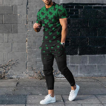 Men's Short-Sleeved Trousers Suit 3D Digital Personalized Ethnic Style Printed Fashionable Casual Tights